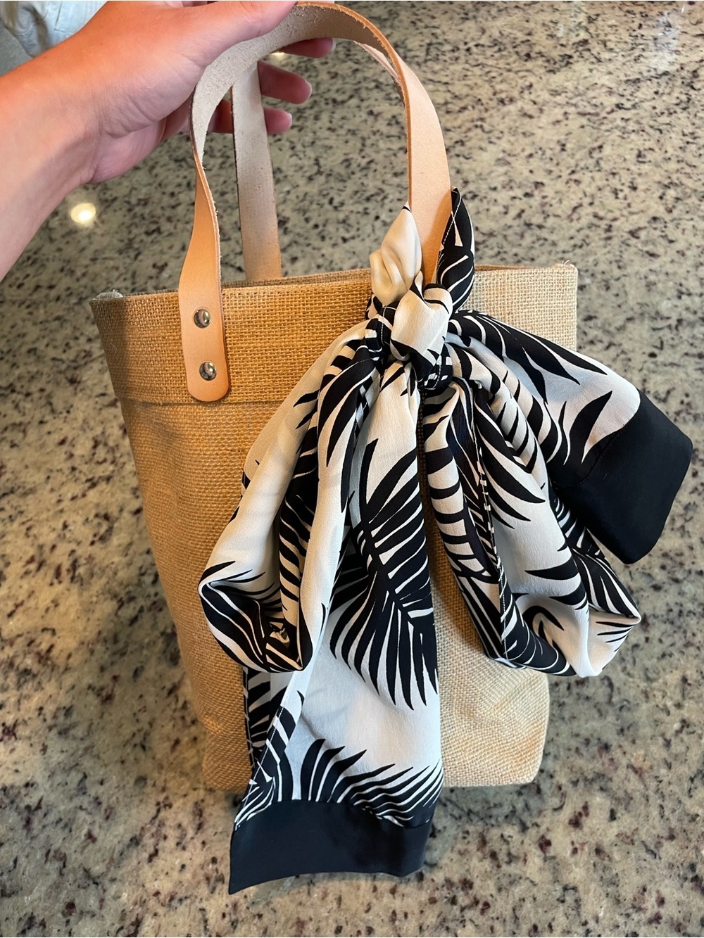 New 100% silk black & White Palm print hairwrap/hat/purse scarf Luxe